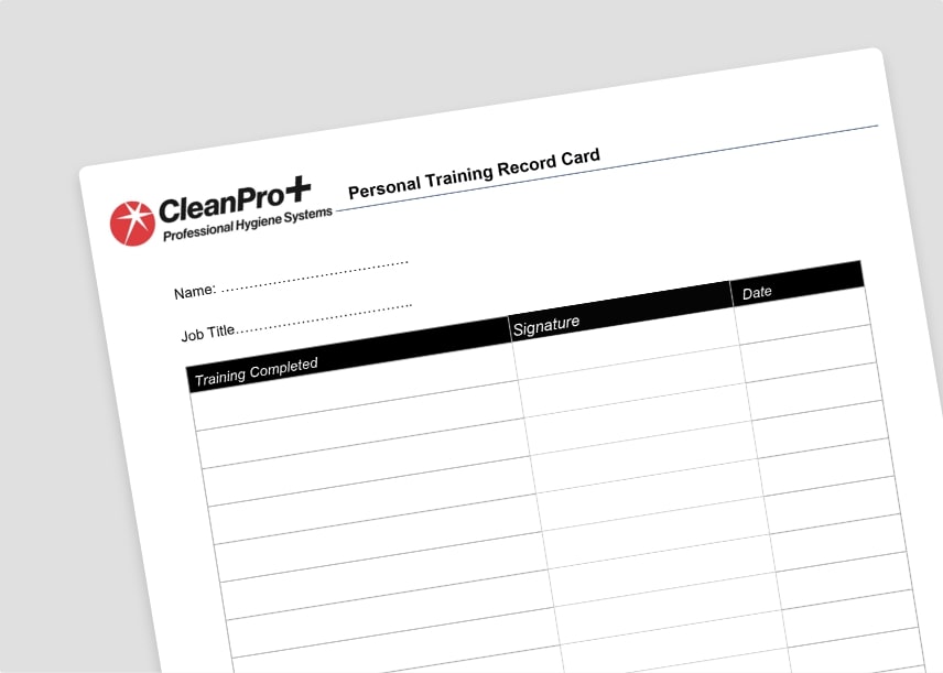Personal Training Record Card