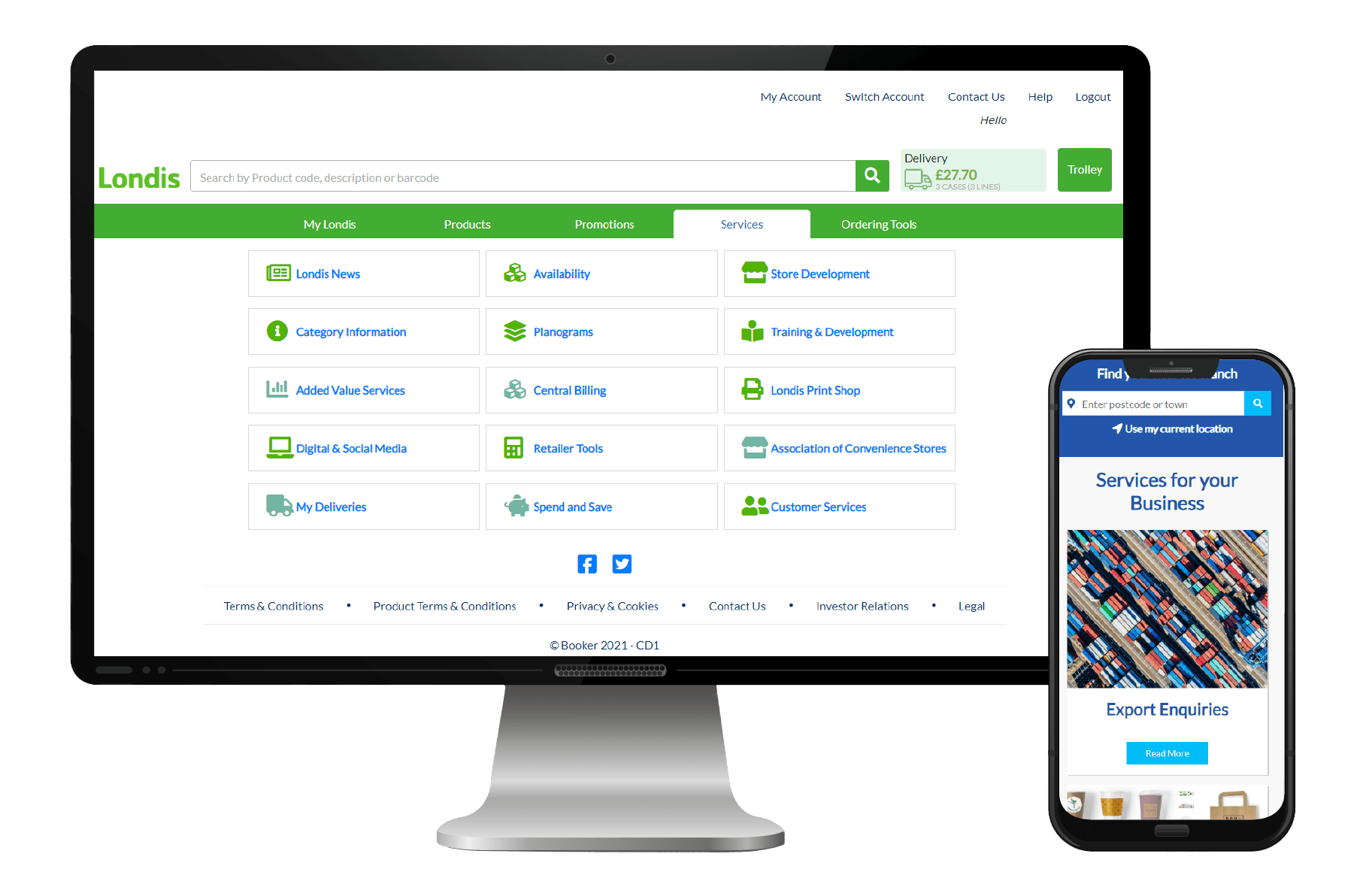 Booker Home page on both Desktop and Mobile
