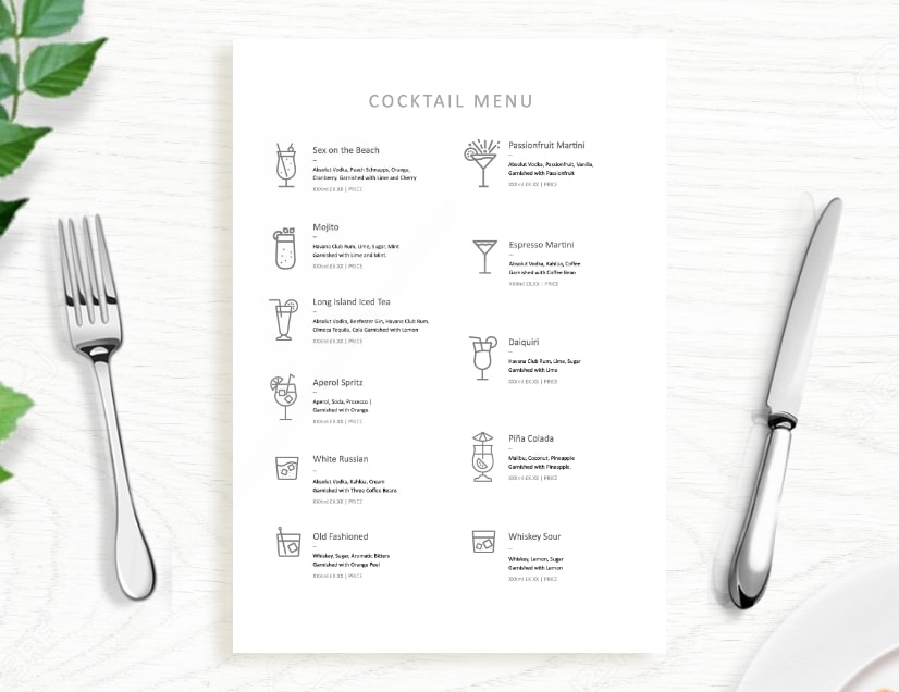 Cocktail Menu - Branded