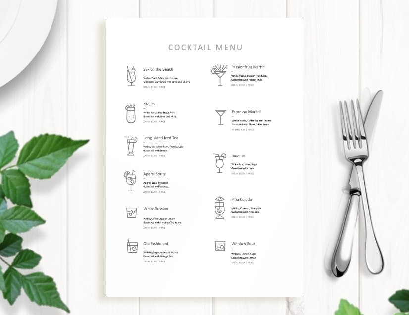 Cocktail Menu - Non Branded