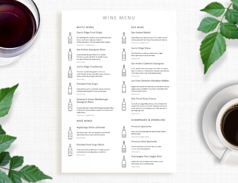 Wine Menu - Simplified