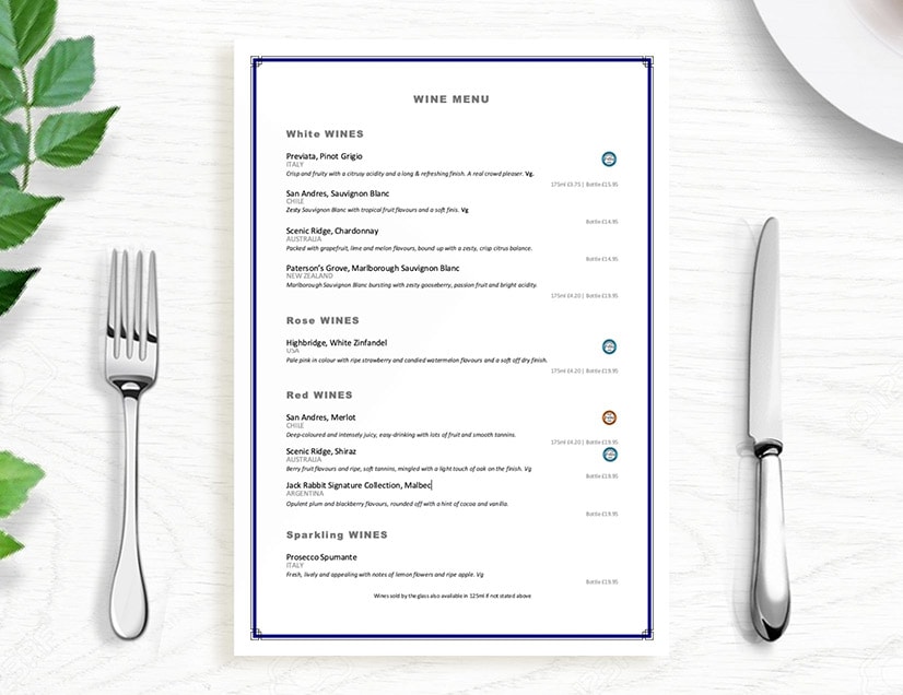 Wine Menu - Simplified